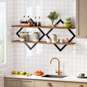 Étagère <span class=keywords><strong>murale</strong></span> flottante en <span class=keywords><strong>bois</strong></span> rustique, organisateur de rangement pour <span class=keywords><strong>cuisine</strong></span> et salon, résistant à l'eau, étagère multifonctionnelle - Product Image 1