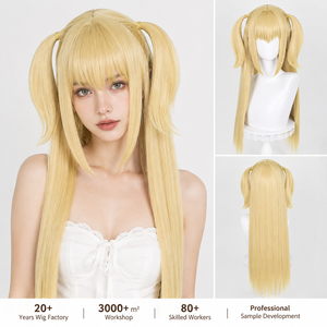 <span class=keywords><strong>Peluca</strong></span> de Cosplay con Cola de Caballo Doble Larga y Lisa, Color Rubio Claro, con Flequillo, Resistente al Calor, Cabello Sintético para Mujer, Venta al Por Mayor Directo de Fábrica - Product Image 1