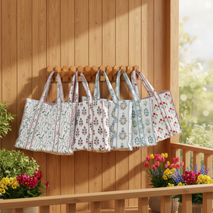 Bolsos de Hombro de Compras a Rayas con Cremallera en Pongis de Poliéster Bolsos Tote Acolchados de Diseñador con Monograma Floral Estampado para Mujer - Product Image 1
