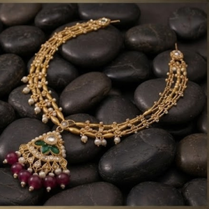 Conjunto de Joyería Fina de Oro para Mujer Prayom, Collar y Aretes con Perlas de Agua Dulce, Estilo Kundan, Regalo de Gujarat, 30.47g - Product Image 5