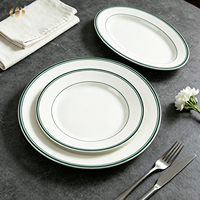 Assiettes à dîner en céramique JQY blanches et vertes, restaurant, steak, pâtes, pizza, plat personnalisé rond/ovale, plateau de service, assiettes et plats
