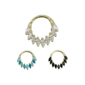 Vente en gros Calendo Nouveau Clicker à segments articulés en or jaune massif 14K Marquise Zirconia Cluster Gold Septum Nose Earring Piercings