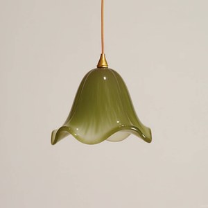 Green Gradient Glass Pendant <b>Light</b> With Skirt Design For Dining Room Entryway Lighting Gold Base Copper Body Led <b>Light</b> Source - Product Image 1