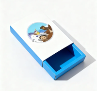 Boîte cadeau coulissante imperméable de qualité supérieure avec personnage de dessin animé, doublure en éponge, imprimé bleu et blanc, emballage recyclable pour enfants