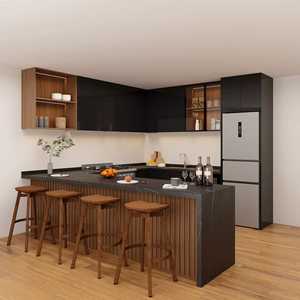 Mueble de Cocina Pequeño, Diseño Moderno en Negro, Mueble de Cocina Completo Integrado, Organizador de Cocina de Melamina con Aspecto de Madera - Product Image 1