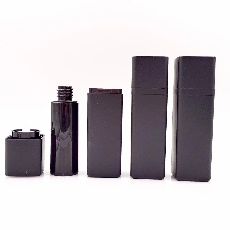 Botol pompa lotion putar hitam Matte dapat diisi ulang 30 ml botol pompa kosmetik persegi 1oz 50ml 30 ml botol pompa tanpa udara