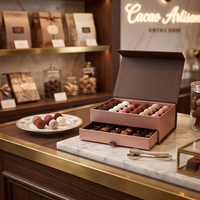 Boîte cadeau de luxe personnalisée à deux étages pour chocolats, avec inserts de séparation, logo imprimé en feuille d'or, boîte à fermeture magnétique