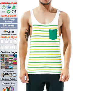 JL0804A مخصص خمر مخطط محبوك خزان أعلى اللون كتلة أكمام قمصان صيفية تي شيرت بلا أكمام للصالة الرياضية الرجال الحياة سترة مع جيوب - Product Image 1