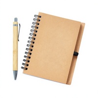 Ensemble de stylos en bambou avec reliure agrafée, personnalisable avec logo imprimé, bloc-notes promotionnel en papier kraft pour réunions