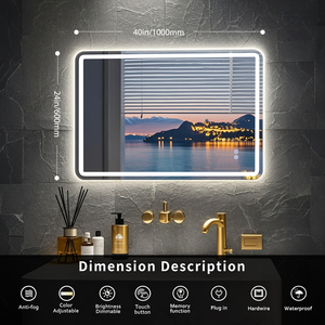 Đen Thứ Sáu hiện đại chiếu sáng không thấm nước hình chữ nhật màn hình cảm ứng thông minh chống sương mù LED Gương phòng tắm với ánh sáng - Product Image 5