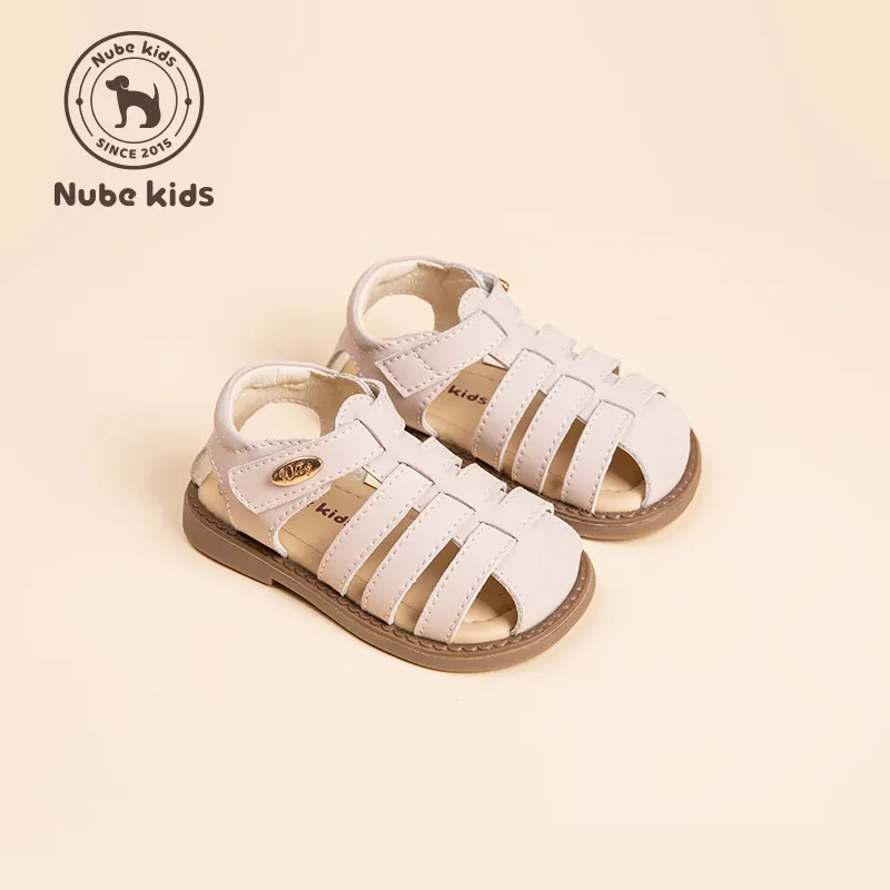 Sandalias de cuero personalizadas de estilo simple, zapatos para niños y niñas, Sandalias planas huecas informales