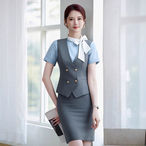 Flight Attendant Uniform Women's Vest Skirt Suit Slim Fit Solid Color Polyester Summer Workwear - Product Image 2