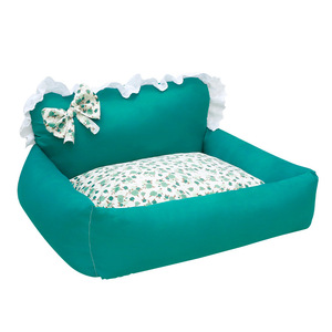 Pet <b>Bed</b> Rectangle Peacock Blue Korean Style Floral <b>Sofa</b> Nest For Dog Thickened Backrest Deep Sleeping <b>Small</b> To Medium Size - Product Image 1