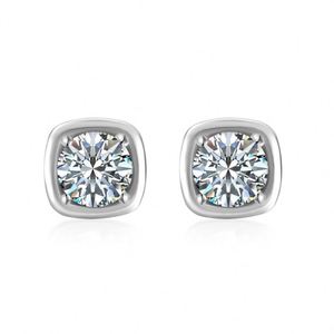 Dylam Sparkle High Jewelry Rhodium Plated 925 <b>Silver</b> D Color VVS1 Solitaire 1ct Moissanite Stone Square <b>Stud</b> Earrings for Daily - Product Image 1