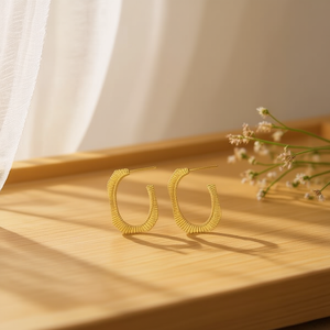 Orecchini a Cerchio Placcati Oro Ning Liang, Design Geometrico, Gioielli da Donna alla Moda per Uso Quotidiano, Pendenti Raffinati in Acciaio Inossidabile - Product Image 2