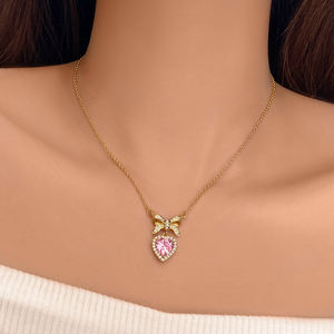 Yeni takı seti pembe kalp taş <span class=keywords><strong>Cz</strong></span> zirkon gümüş ilmek kolye ve küpe seti - Product Image 3