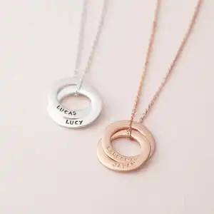 Gold Necklace For Women Stainless Steel Personalised 2 Circle Pendant Necklace Custom Engraved Name Necklace For Birthday Gift