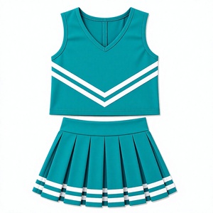 Uniforme de cheerleading personnalisé sublimé bleu sarcelle et blanc, haut court sans manches, jupe plissée, vêtements de sport d'équipe, fabrication OEM - Product Image 1