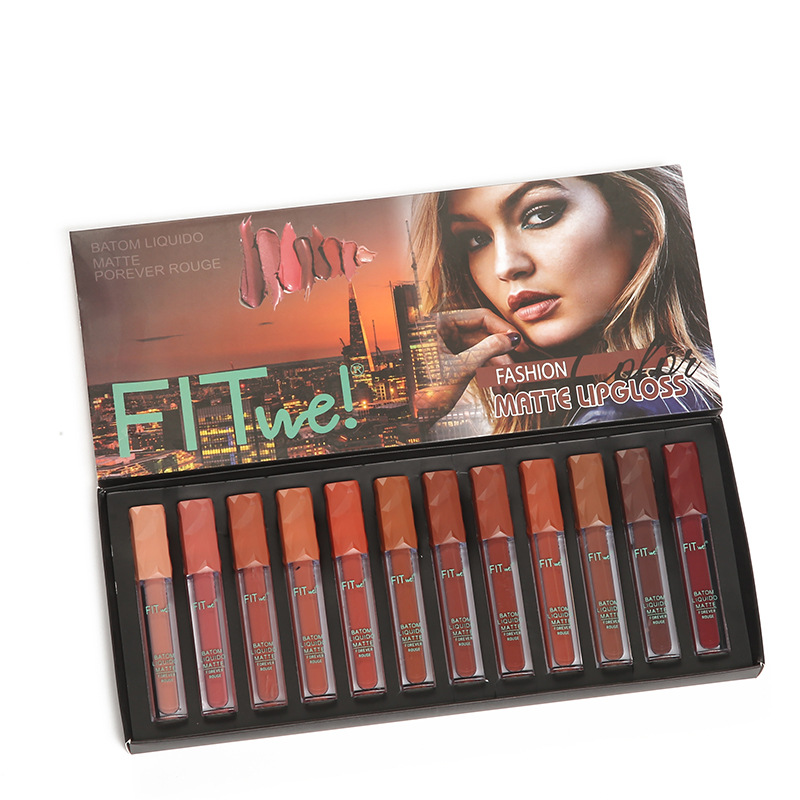 12 Color Lip Gloss Set Box Huda Liquid Matte Lipstick Vendors Non-Stick Cup Boxed Lip Gloss Private Label Lipstick Set