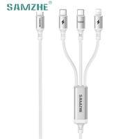 SAMZHE Kabel Pengisi Daya 3-In-1 Tipe C 1.5M 100W 5A Kabel Data Pengisi Daya Cepat Kabel Putih Dikepang untuk iPhone Android Xiaomi CarPlay