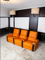 Sofá Moderno de Lujo Reclinable de Tres Plazas para Cine en Casa, Muebles de Cuero VIP con Iluminación LED, Madera Extensible y Función de Masaje