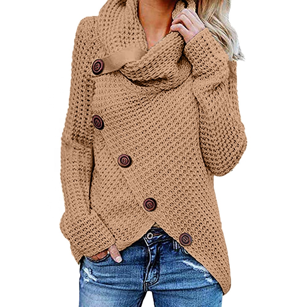 Buttoned Wrap Turtleneck Women Sweater 