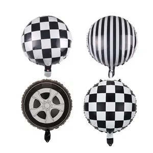 Nuovo palloncino Foil pneumatici da corsa da 18 pollici palloncini in lamina a griglia in bianco e nero per forniture per feste di auto da corsa di compleanno per bambini