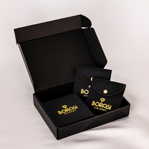 Custom Logo Black Leather Jewelry Pouch with Button Closure and Square Jewelry Packaging Box Premium <b>Gift</b> Set - Product Image 3