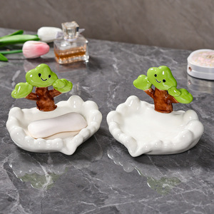 Ceramic Soap Dish Cartoon Tree Design Self Drain For Bathroom Home Use - Product Image 1