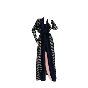 Túnica Informal Modesta Estampada con Pliegues, Solapa Larga, Cierre con Lazada, Largo hasta el Tobillo, Abaya Musulmana, Talla Grande, OEM, ODM, Ropa de Boda Musulmana Personalizada - Product Image 1