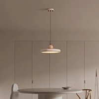 Luminaire suspendu LED en travertin Wabi Sabi, décoration en pierre circulaire, lustre pour salon, lampe suspendue avec télécommande, intensité réglable