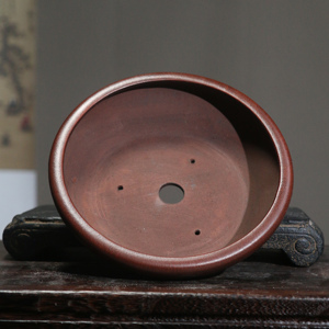 Maceta de arcilla morada redonda con forma de tambor y patas de metal para bonsáis y suculentas, estilo antiguo, para escritorio. - Product Image 3
