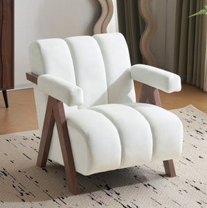Fauteuil moderne en velours pour salon et chambre d'hôtel, en tissu laine d'agneau, avec accoudoir individuel de relaxation - Product Image 1
