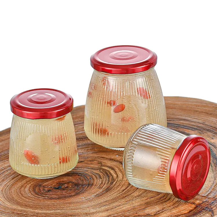 New 380ml Vertical Glass Honey Bottle For Jam Screw Top Iron Lid Caviar Gum Fish Gelatin Transparent Glass Jars