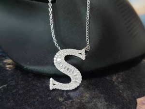 Fashion Jewelry Baguette Cut Diamonds CZ <strong>Initial</strong> Letter S Pendant Choker <strong>Necklace</strong> Custom Name <strong>Charm</strong> Women <strong>Necklace</strong> - Product Image 6