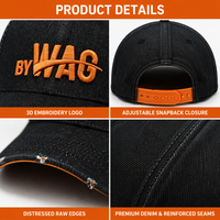 Casquette Trucker en Denim Personnalisée 6 Panneaux avec Logo Brodé en Relief 3D, Visière Orange Effet Vieilli, Vente en Gros Streetwear