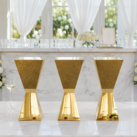 Support de fleurs de mariage en acier inoxydable miroir de luxe, en forme de sablier, en métal argenté et doré, pour centre de table de mariage