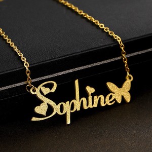 Collar con Nombre de Mariposa de Acero Inoxidable con Efecto Brillante, Chapado en Oro de 18K PVD, Collares con Nombre Personalizado - Product Image 3