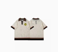 T-shirt vintage en tricot, polo boutonné pour homme, tee-shirt oversize, haut pour homme, unisexe, couple, été, manches courtes
