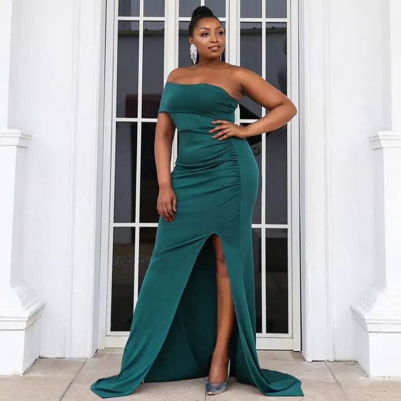 العرف جعل رداء Moulante الأفريقية ماكسي الفساتين للنساء عارضة الأعمال اللباس جورب مثير الأخضر زائد حجم الملابس فستان طويل