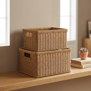 Rattan Storage <b>Baskets</b> Rectangle With Handles Rustic Multi Purpose Neatening <b>Basket</b> - Product Image 2