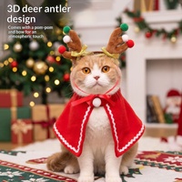 Ensemble Cape et Bandeau à Cornes de Noël pour Animaux de Compagnie – Costume Festif pour Chats et Chiens, Motif Uni avec Bandeau à Cornes et Cape