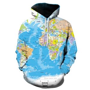 Heng moda hombres mujeres mapa del mundo 3D impresión <span class=keywords><strong>Pull</strong></span> Over sudaderas con capucha camisa de béisbol - Product Image 5