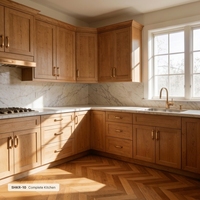 Meuble de cuisine modulaire de luxe moderne en chêne massif blanc, style Shaker fin, avec charnières en acier inoxydable et évier en marbre, prêt à assembler (RTA)