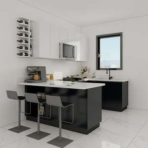 Cuisine modulaire sur mesure SANTOPOVA en forme de L avec appareils encastrés, portes à panneaux plats, fabriquées en panneaux de mélamine durables MDF - Product Image 4