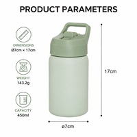 Bouteille de boisson sous vide portable en acier inoxydable de 15oz créative et mignonne de 450ml pour les voyages scolaires et le camping avec couvercles