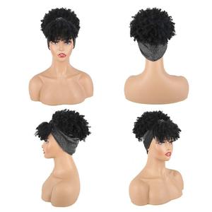 HLC ODM Perruque intégrée <span class=keywords><strong>avec</strong></span> <span class=keywords><strong>foulard</strong></span> et bandeau pour filles africaines, <span class=keywords><strong>avec</strong></span> <span class=keywords><strong>frange</strong></span> naturelle, <span class=keywords><strong>cheveux</strong></span> synthétiques bouclés, pour déguisement et cosplay - Product Image 5