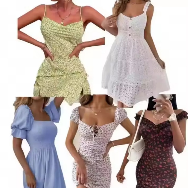 Summer Strapless Casual Sustainable Washable Breathable Anti-Wrinkle Roman Square Collar Empire Waist Polyester/Cotton Dress