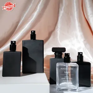 Frasco de vidro para perfume masculino quadrado preto por atacado