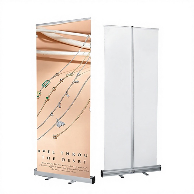 Tabletop Roll Aluminum Roll Banner Stand Mini Size Retractable Portable Lightweight 1.5 Inch Thickness Tool-Free Display